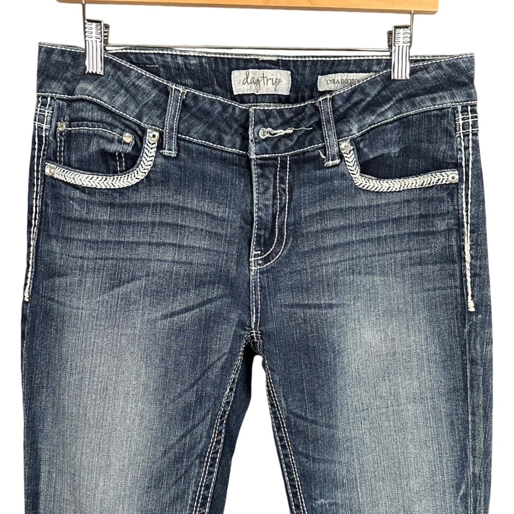 Daytrip Lyra Bootcut Jeans Dark Wash Contrast Stitch Blue Denim 34x31